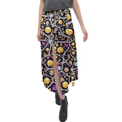 Mental Emojis Emoticons Icons Velour Split Maxi Skirt