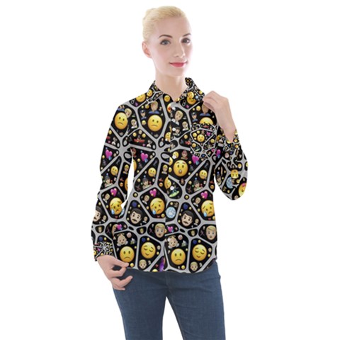 Mental Emojis Emoticons Icons Women s Long Sleeve Pocket Shirt by Paksenen