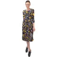 Mental Emojis Emoticons Icons Ruffle End Midi Chiffon Dress