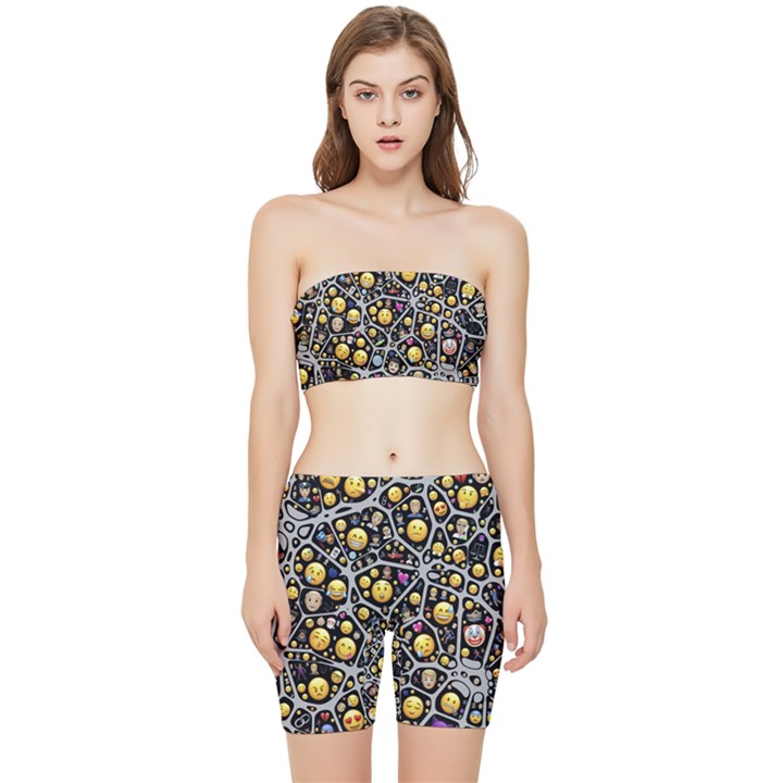 Mental Emojis Emoticons Icons Stretch Shorts and Tube Top Set