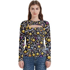 Mental Emojis Emoticons Icons Women s Cut Out Long Sleeve T-shirt by Paksenen