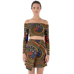 Swirl Vortex Emoji Cyclone Motion Art Off Shoulder Top With Skirt Set by Paksenen