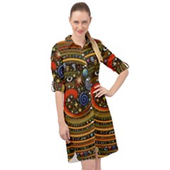 Swirl Vortex Emoji Cyclone Motion Art Long Sleeve Mini Shirt Dress by Paksenen