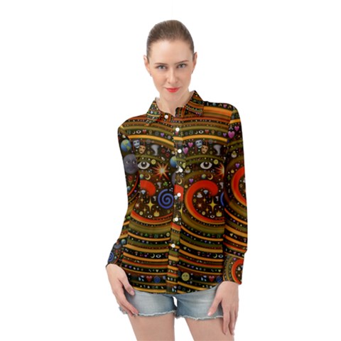 Swirl Vortex Emoji Cyclone Motion Art Long Sleeve Chiffon Shirt by Paksenen