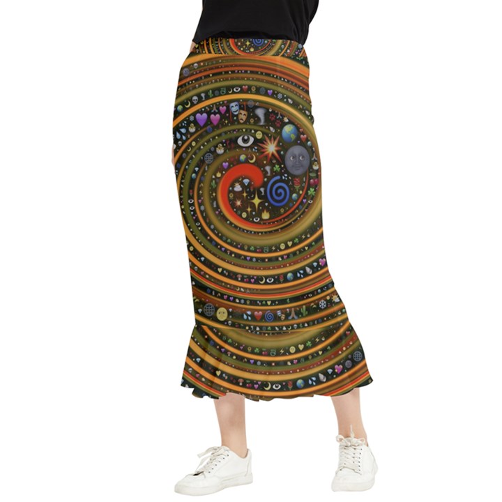 Swirl Vortex Emoji Cyclone Motion Art Maxi Fishtail Chiffon Skirt