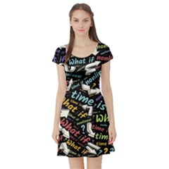 Time Nonlinear Curved Linear Short Sleeve Skater Dress by Paksenen