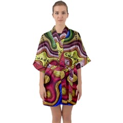 Chaos Unknown Unfamiliar Strange Half Sleeve Satin Kimono  by Paksenen