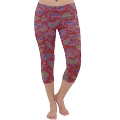 Love Hearts Valentines Connection Capri Yoga Leggings by Paksenen