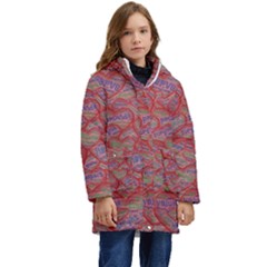 Love Hearts Valentines Connection Kids  Hooded Longline Puffer Jacket by Paksenen