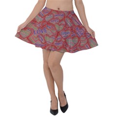 Love Hearts Valentines Connection Velvet Skater Skirt by Paksenen