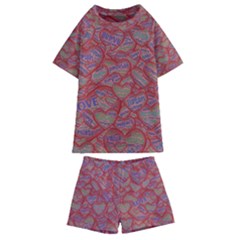 Love Hearts Valentines Connection Kids  Swim T-shirt And Shorts Set