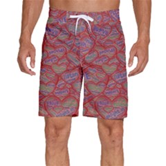 Love Hearts Valentines Connection Men s Beach Shorts by Paksenen