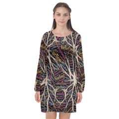 Mental Human Experience Mindset Pattern Long Sleeve Chiffon Shift Dress  by Paksenen