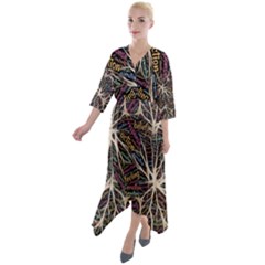 Mental Human Experience Mindset Pattern Quarter Sleeve Wrap Front Maxi Dress