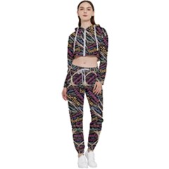 Mental Human Experience Mindset Pattern Cropped Zip Up Lounge Set by Paksenen