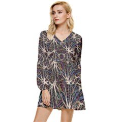 Mental Human Experience Mindset Pattern Tiered Long Sleeve Mini Dress by Paksenen