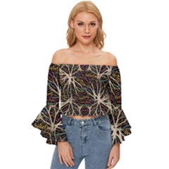 Mental Human Experience Mindset Pattern Off Shoulder Flutter Bell Sleeve Top by Paksenen