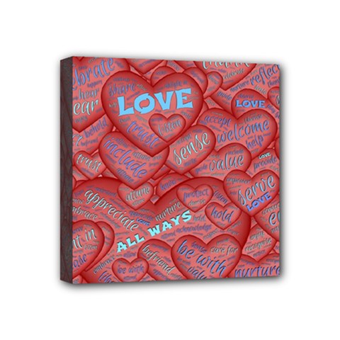 Love Hearts Valentine Red Symbol Mini Canvas 4  X 4  (stretched) by Paksenen