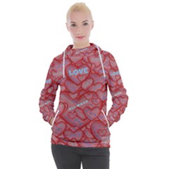 Love Hearts Valentine Red Symbol Women s Hooded Pullover by Paksenen