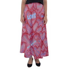 Love Hearts Valentine Red Symbol Flared Maxi Skirt by Paksenen