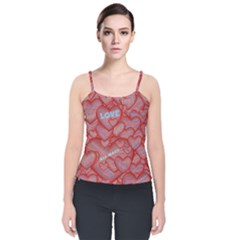 Love Hearts Valentine Red Symbol Velvet Spaghetti Strap Top by Paksenen