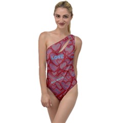 Love Hearts Valentine Red Symbol To One Side Swimsuit by Paksenen