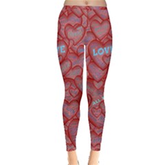 Love Hearts Valentine Red Symbol Inside Out Leggings by Paksenen