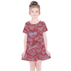 Love Hearts Valentine Red Symbol Kids  Simple Cotton Dress by Paksenen