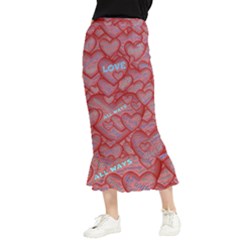 Love Hearts Valentine Red Symbol Maxi Fishtail Chiffon Skirt by Paksenen