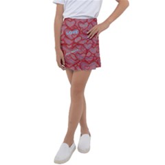 Love Hearts Valentine Red Symbol Kids  Tennis Skirt by Paksenen