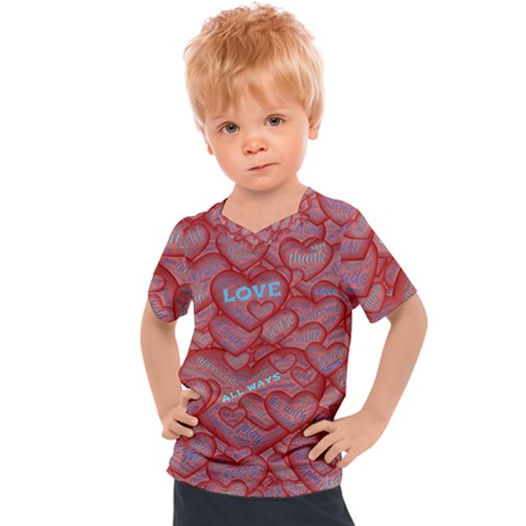 Love Hearts Valentine Red Symbol Kids  Sports T-shirt by Paksenen