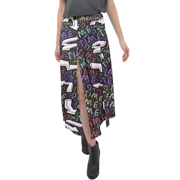 Time Nonlinear Curved Undirected Velour Split Maxi Skirt