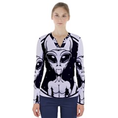 Alien Ufo V-neck Long Sleeve Top by Bedest