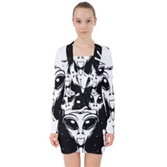 Alien Ufo V-neck Bodycon Long Sleeve Dress by Bedest