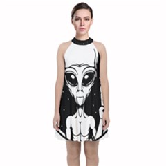 Alien Ufo Velvet Halter Neckline Dress  by Bedest