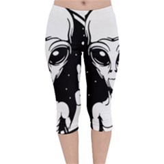 Alien Ufo Velvet Capri Leggings  by Bedest