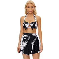 Alien Ufo Vintage Style Bikini Top And Skirt Set 