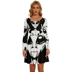 Alien Ufo Long Sleeve Wide Neck Velvet Dress by Bedest