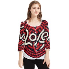 Love Rope Cartoon Chiffon Quarter Sleeve Blouse by Bedest