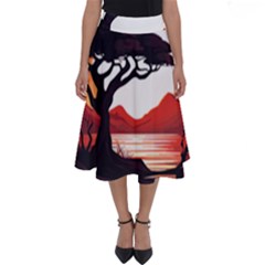 Tree Lake Bird Perfect Length Midi Skirt by Bedest