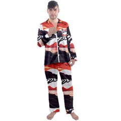 Tree Lake Bird Men s Long Sleeve Satin Pajamas Set by Bedest