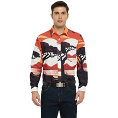 Tree Lake Bird Men s Long Sleeve Pocket Shirt  by Bedest