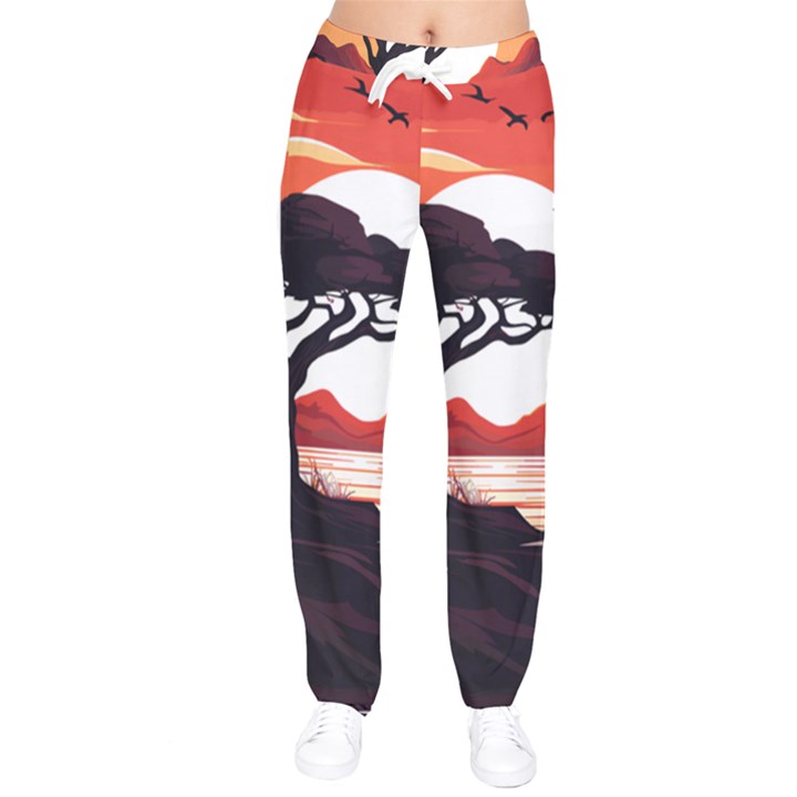 Tree Lake Bird Women Velvet Drawstring Pants