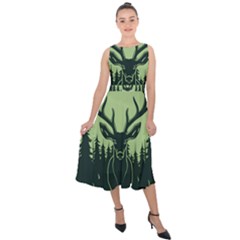 Deer Forest Nature Midi Tie-back Chiffon Dress by Bedest