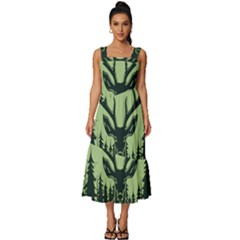 Deer Forest Nature Square Neckline Tiered Midi Dress by Bedest