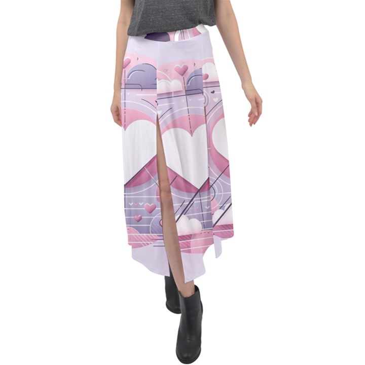 Heart Love Minimalist Design Velour Split Maxi Skirt