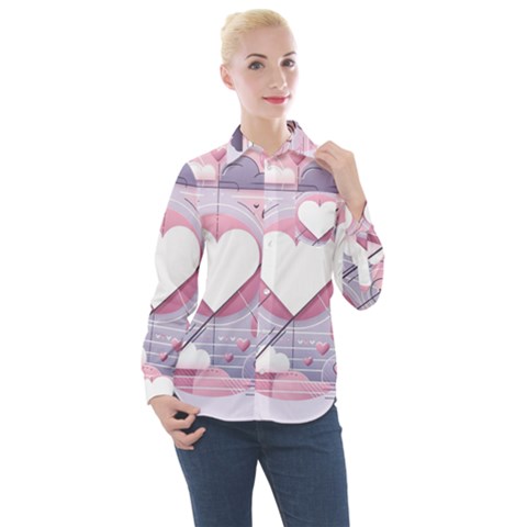 Heart Love Minimalist Design Women s Long Sleeve Pocket Shirt by Bedest