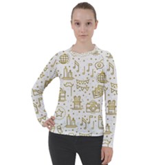 Birthday Party Seamless Pattern Gold Party Decor Elements Birthday Cake Gift Confetti Festive Event Women s Pique Long Sleeve T-shirt