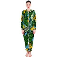 Seamless Pattern With Cucumber Slice Flower Colorful Hand Drawn Background With Vegetables Wallpaper Onepiece Jumpsuit (ladies)