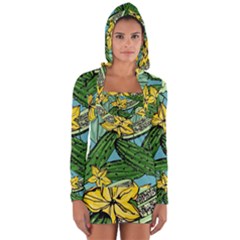 Seamless Pattern With Cucumber Slice Flower Colorful Hand Drawn Background With Vegetables Wallpaper Long Sleeve Hooded T-shirt by Ket1n9